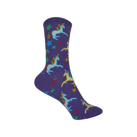 Magical Unicorns Crew Socks in Bright Purple