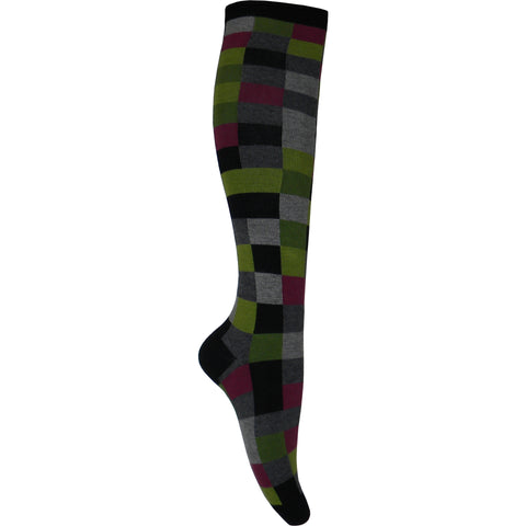 Checkerboard Knee High Socks in Black