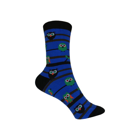 Owl Watch Crew Socks in Blue