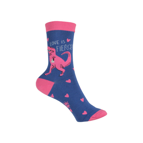 Love is Fierce Crew Socks in Blue and Pink