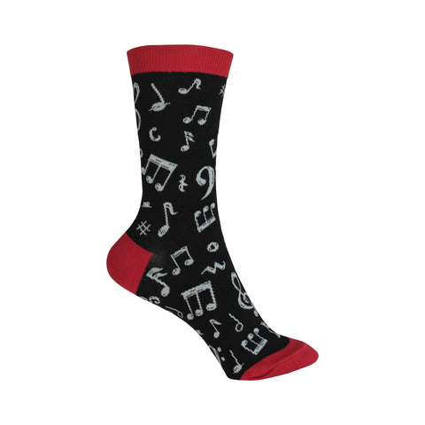 Dancing Notes Crew Socks in Black