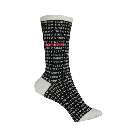 Sorry Not Sorry Crew Socks in Black