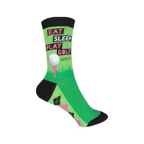 Eat Sleep Golf Crew Socks in Green