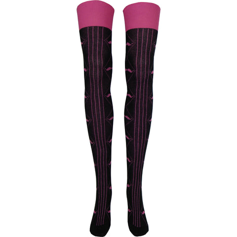 Mustache Pink Over The Knee Socks in Black