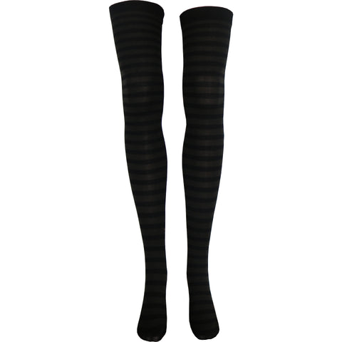 Stripe Opaque Thigh High Socks in Black and Brown