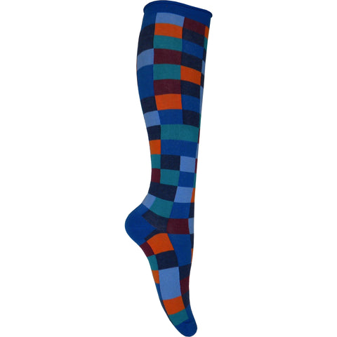 Checkerboard Knee High Socks in Blue