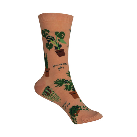 Plant Lady Crew Socks in Coral