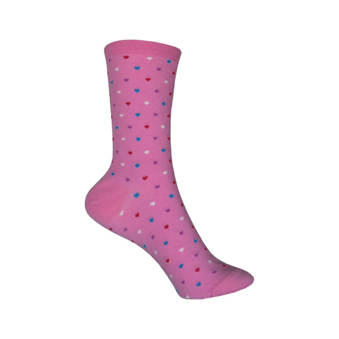 Pindot Heart Repeat Crew Socks in Daiquiri