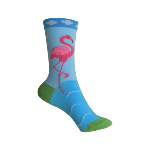 Boucle Flamingo Crew Socks in Blue