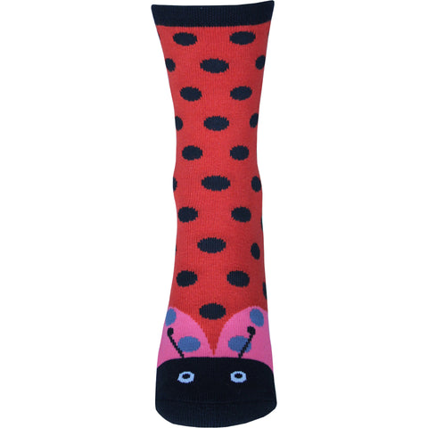 Non-Skid Ladybug Crew Socks in Red and Black