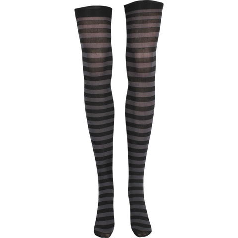 Stripe Opaque Thigh High Socks in Black and Gray