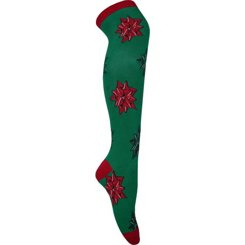 Christmas Bows Knee High Socks in Green