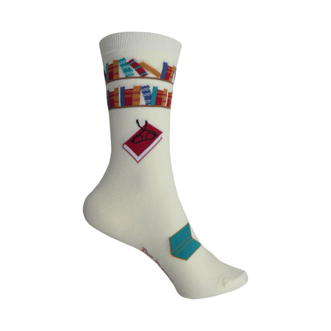 Reading Books Crew Socks in Cream