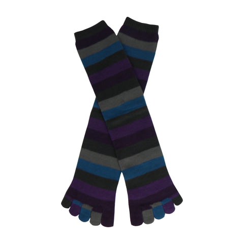 Peacock Stripe Toe Knee High Socks in Purple, Gray, Turquoise, and Black