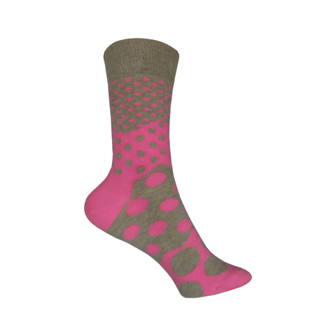 Divided Dot Crew Socks in Pink and Brown