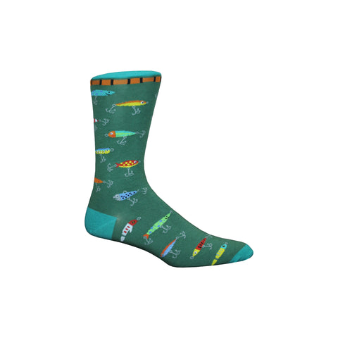 Fishing Lure Crew Socks in Green