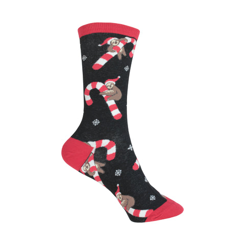 Merry Slothmas Crew Socks in Black