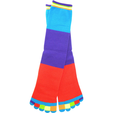 Color Blocks Toe Knee High Socks in Red, Peacock, and Purple