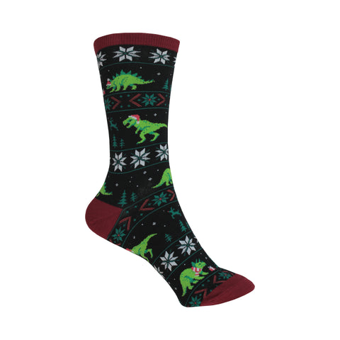 Santasaurus Rex Crew Socks in Black