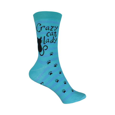Crazy Cat Lady Crew Socks in Blue