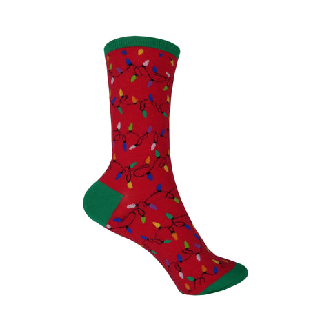 Christmas Lights Crew Socks in Red