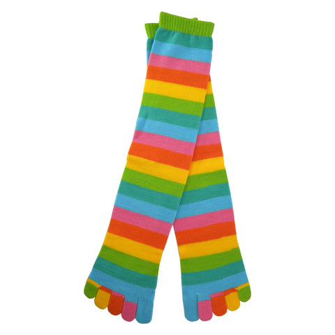 Citrus Stripe Toe Mid Calf Socks in Bright Pastel