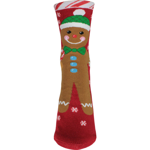 Gingerbread Slipper Crew Socks in Red