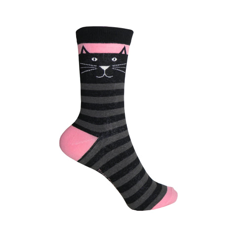 Kitty Crew Socks in Black and Gray