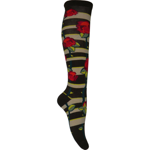 Climbing Roses Knee High Socks in Brown