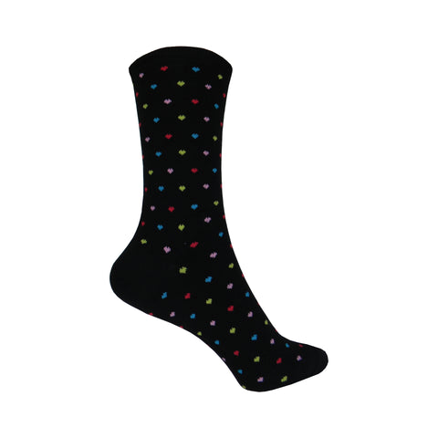 Pindot Heart Repeat Crew Socks in Black