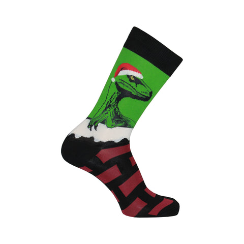 Raptor Claus Crew Socks in Green Habanero