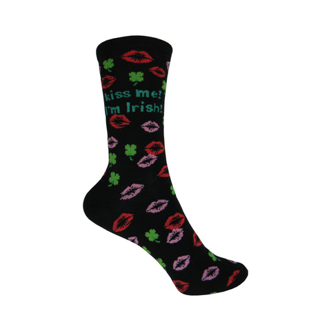 Kiss Me I'm Irish Crew Socks in Black