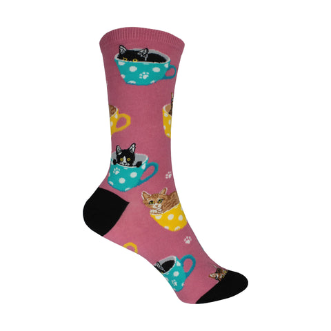 Cat-feinated Crew Socks in Pink