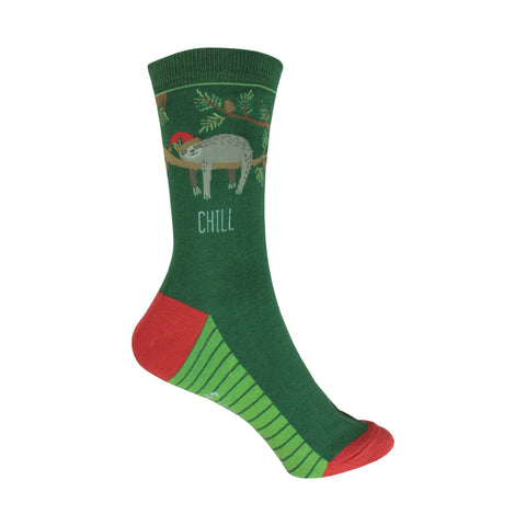 Holiday Sloth Crew Socks in Green