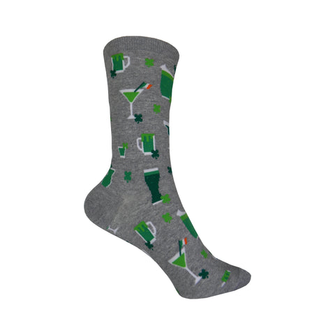 St. Patrick's Green Drinks Crew Socks in Gray Heather