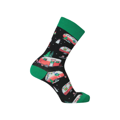 Christmas Campers Crew Socks in Black