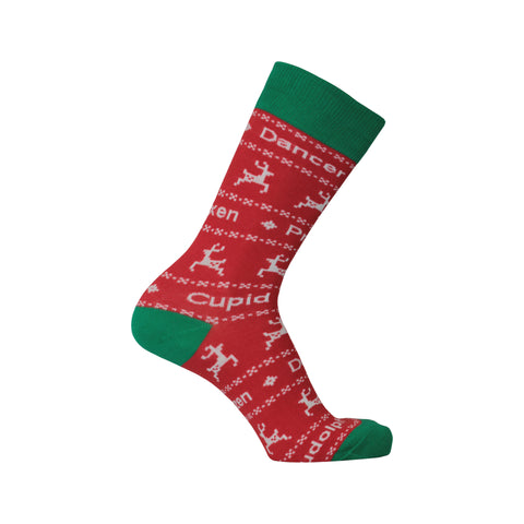 Santa's Reindeer Crew Socks in Red