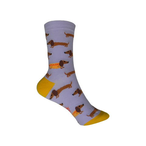 Hot Dogs Crew Socks in Purple