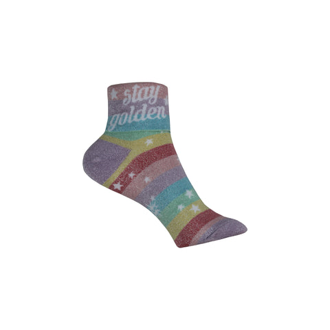 Stay Golden Turn Cuff Crew Socks in Rainbow