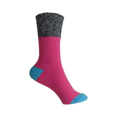 Color Block Marl Cuff Boot Crew Socks in Bright Pink