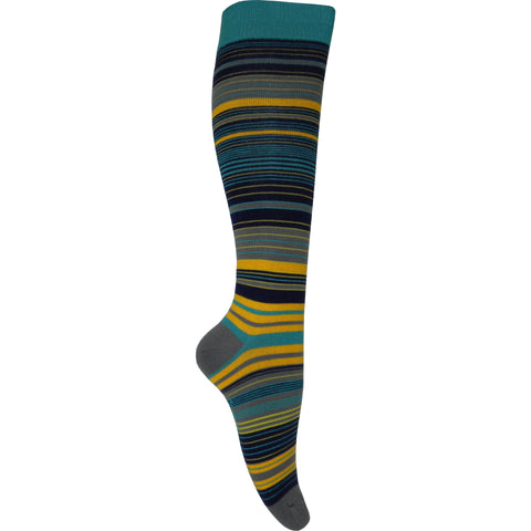 Variegated Stripe Knee High Socks in Gray, Green, Yellow, and Blue