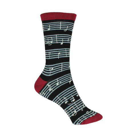 Bamboo Sheet Music Crew Socks in Black