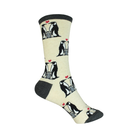 Penguin Love Crew Socks in Ivory Heather