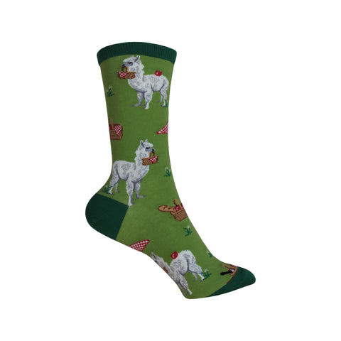 Alpaca Lunch Crew Socks in Green