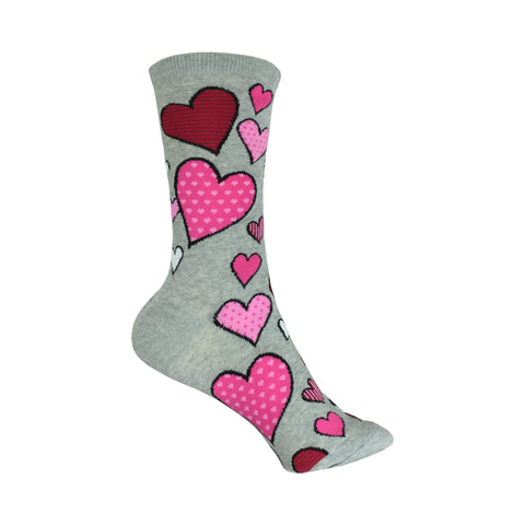 Hearts Crew Socks in Sweatshirt Gray