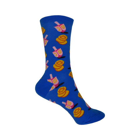 Dreidel and Gelt Crew Socks in Royal Blue