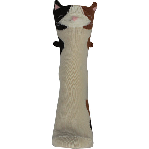 Calico Cat 3D Crew Socks in Light Beige