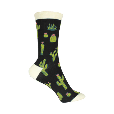 Bamboo King Cactus Crew Socks in Black