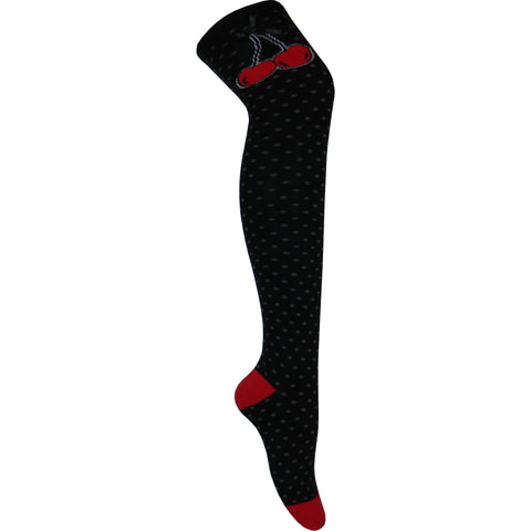 Cherry Dots Over The Knee Socks in Black