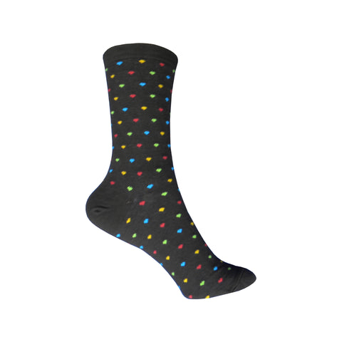 Pindot Heart Repeat Crew Socks in Dark Brown